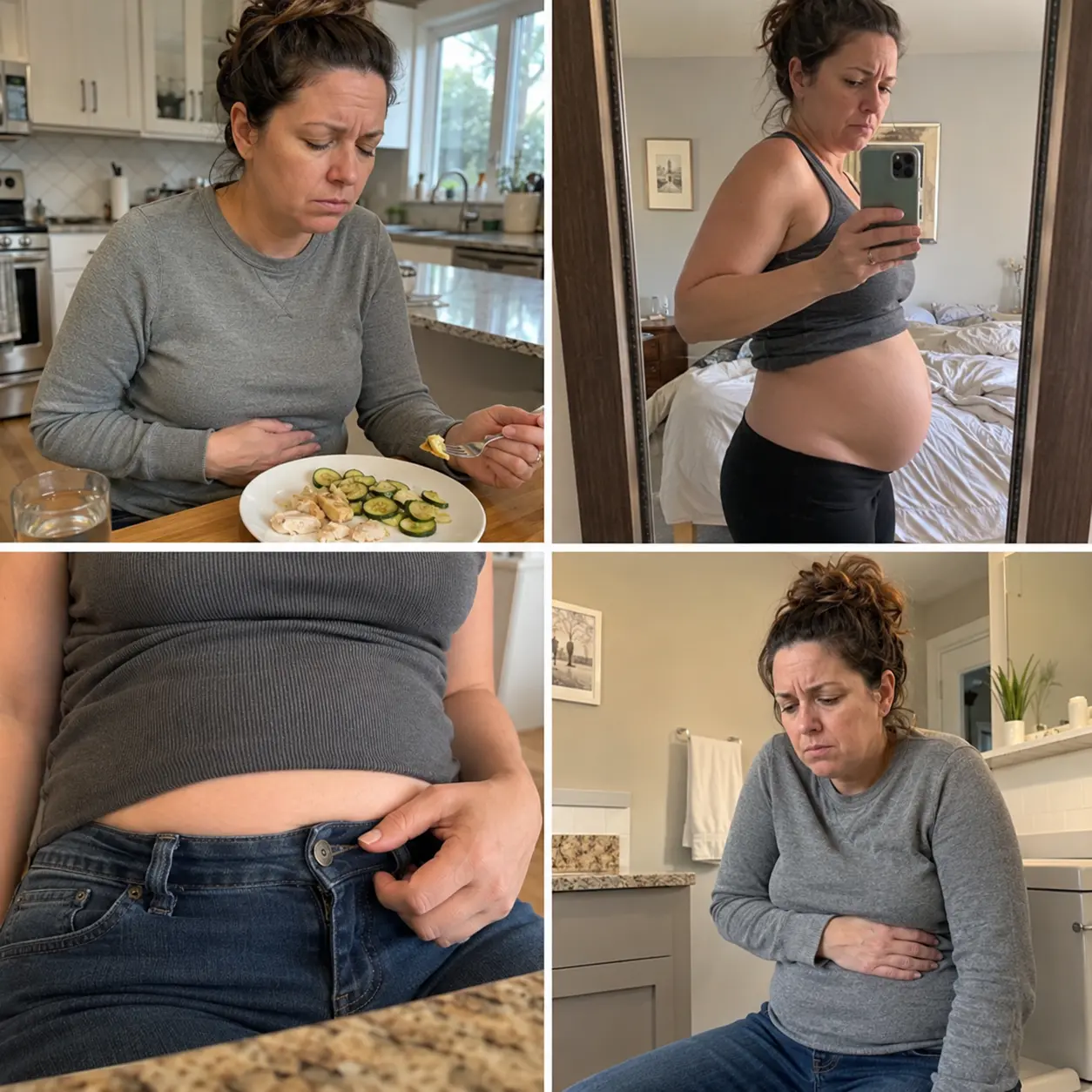 Woman experiencing bloating and discomfort on a GLP-1